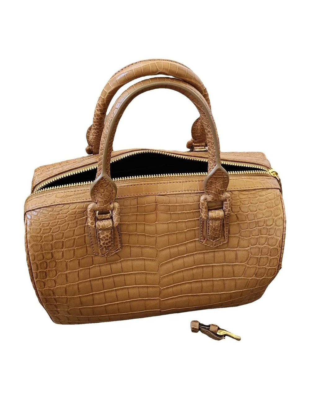 Ethan K Crocodile Leather Satchel in Brown